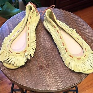 Sundance Green Leather/suede Fringe Flats
